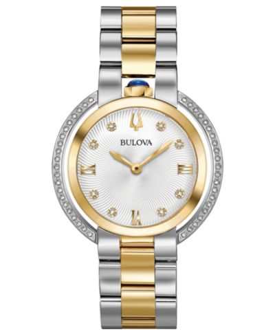 Женские часы Bulova Women's Rubaiyat Diamond (1/4 ct. t.w.) Two-Tone Stainless Steel Bracelet Watch 35mm