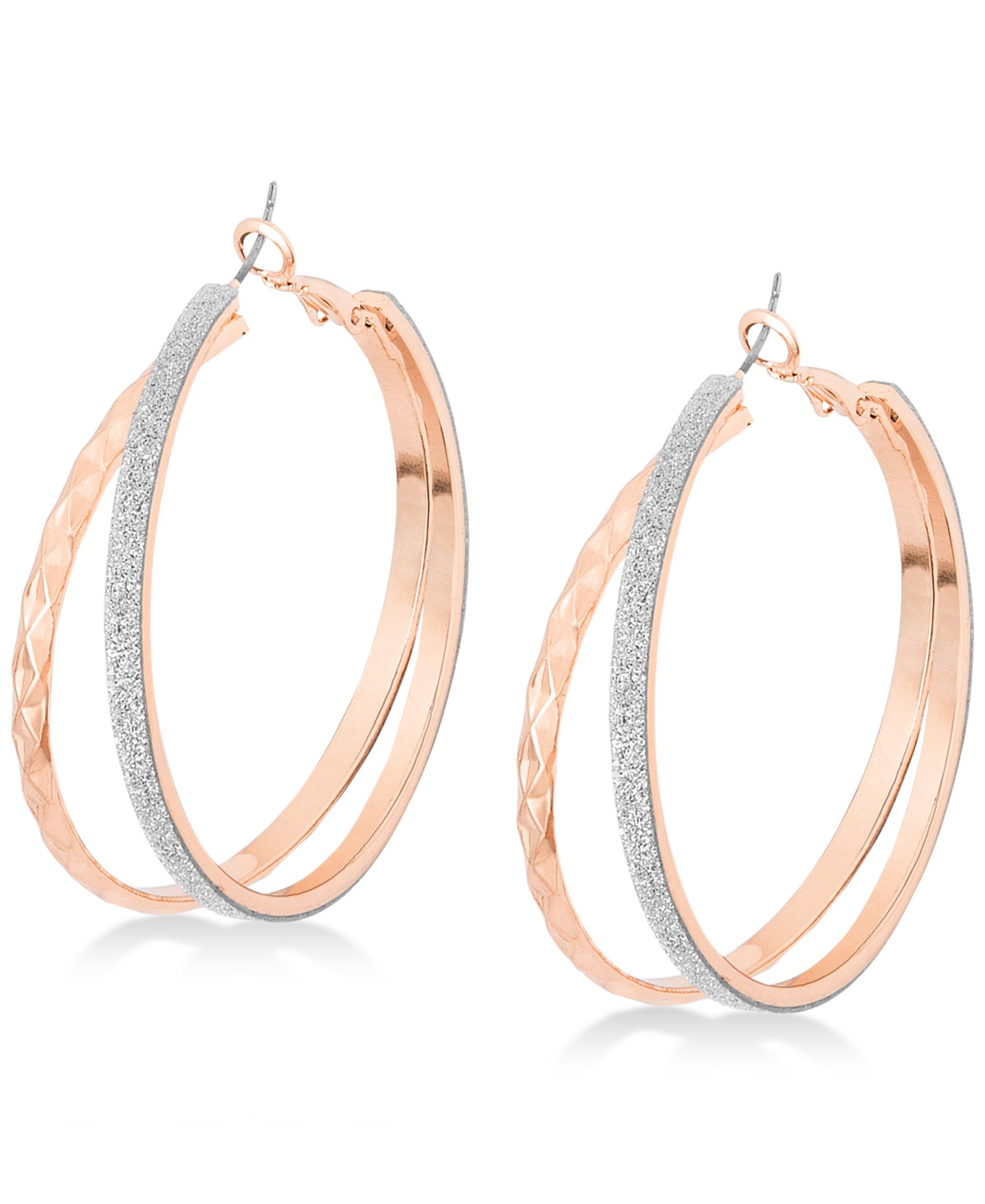 Серьги GUESS Rose Gold-Tone 2" Glitter Double Hoop