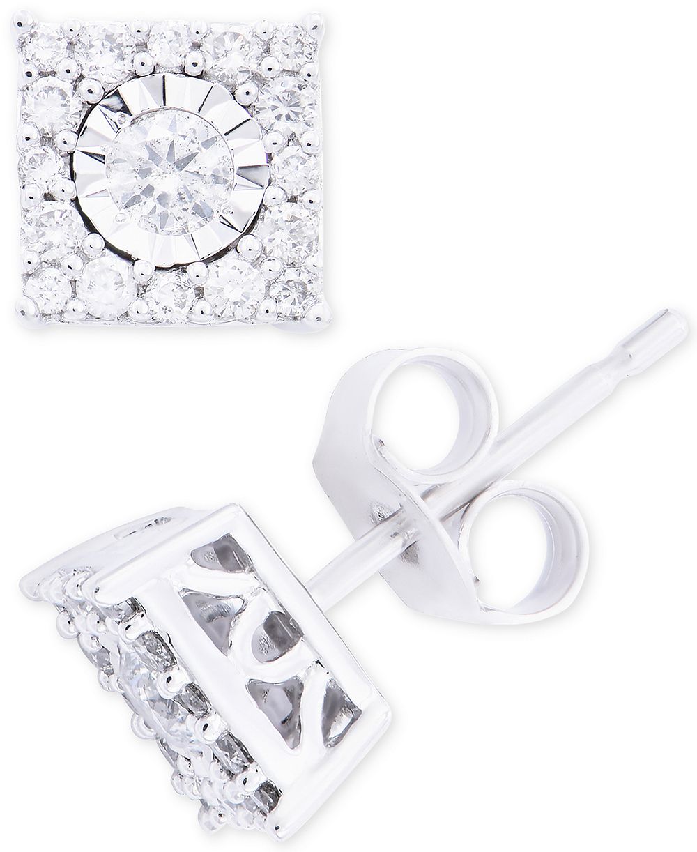 Macy's Серьги-гвоздики с кластером бриллиантов, 14k White Gold, Yellow Gold и Rose Gold