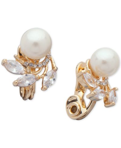Серьги-клипсы Anne Klein Cubic Zirconia & Imitation Pearl E-Z Comfort
