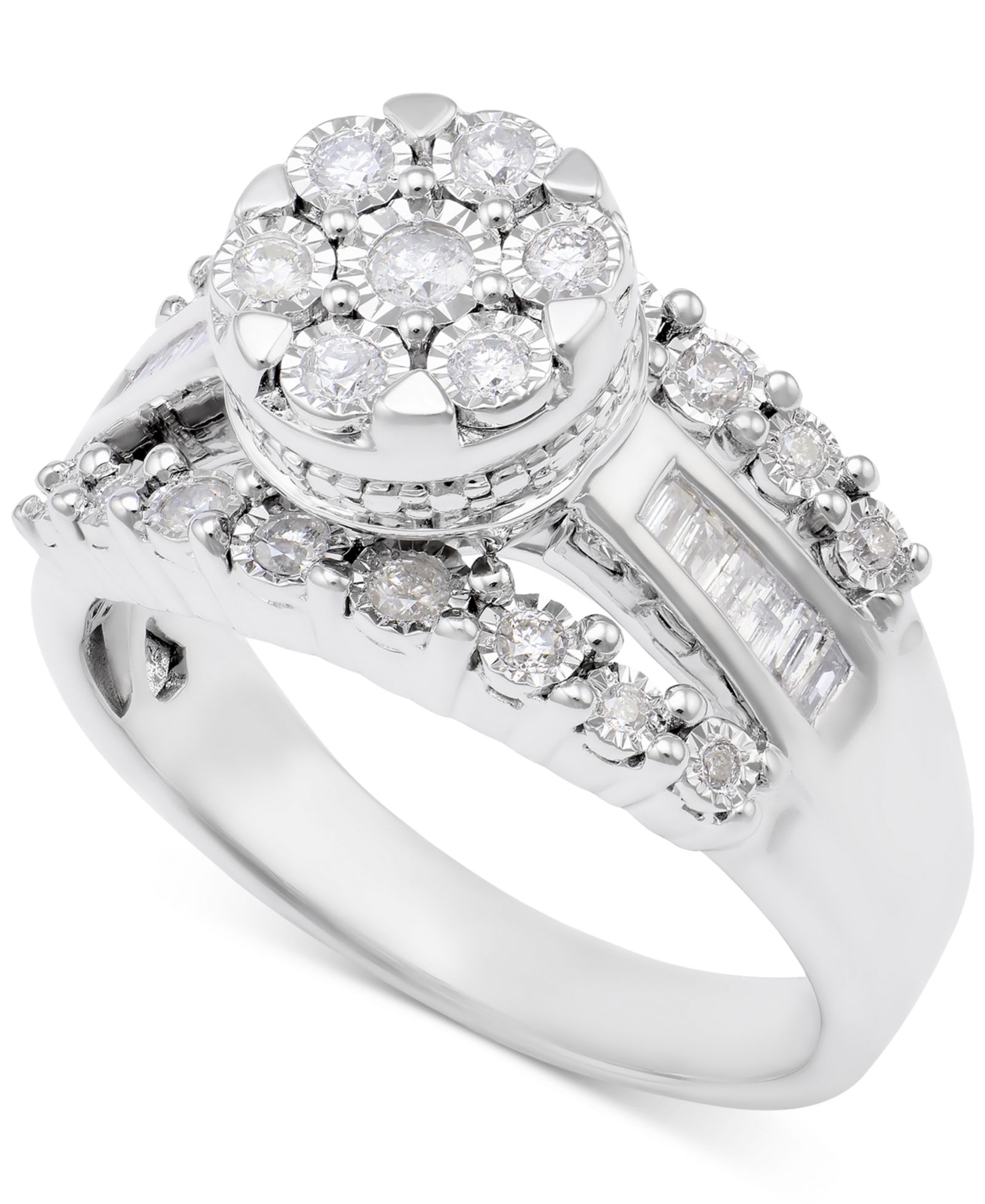 Кольцо с бриллиантом Diamond Dome Cluster Promise (1/2 ct. t.w.) из стерлингового серебра