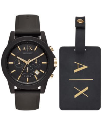Мужские часы A|X Armani Exchange Chronograph Black Silicone Strap 45mm Подарочный набор