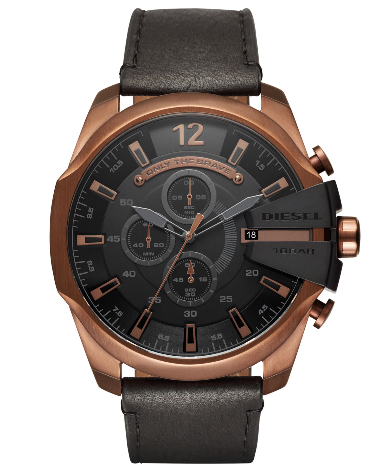 Diesel Мужские хронограф Mega Chief Черные кожаные часы 51mm