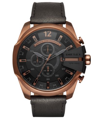 Diesel Мужские хронограф Mega Chief Черные кожаные часы 51mm