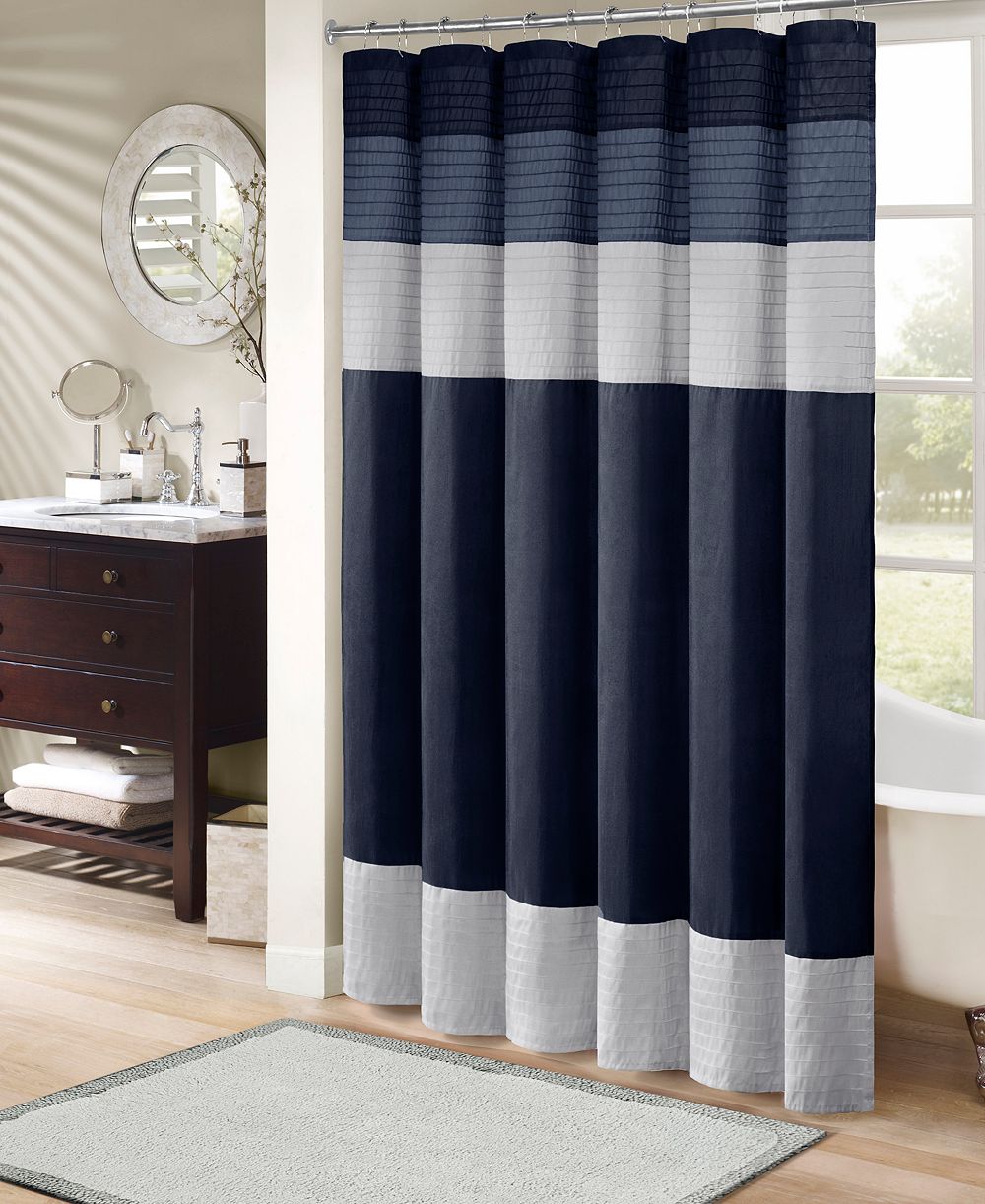 Madison Park Amherst Faux Silk Pieced Pintuck Design Shower Curtain, 72" x 72"