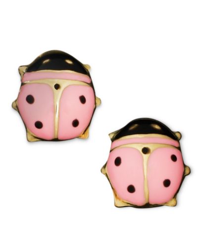 Детские серьги Macy's 14k Gold Earrings, Pink Ladybug Studs