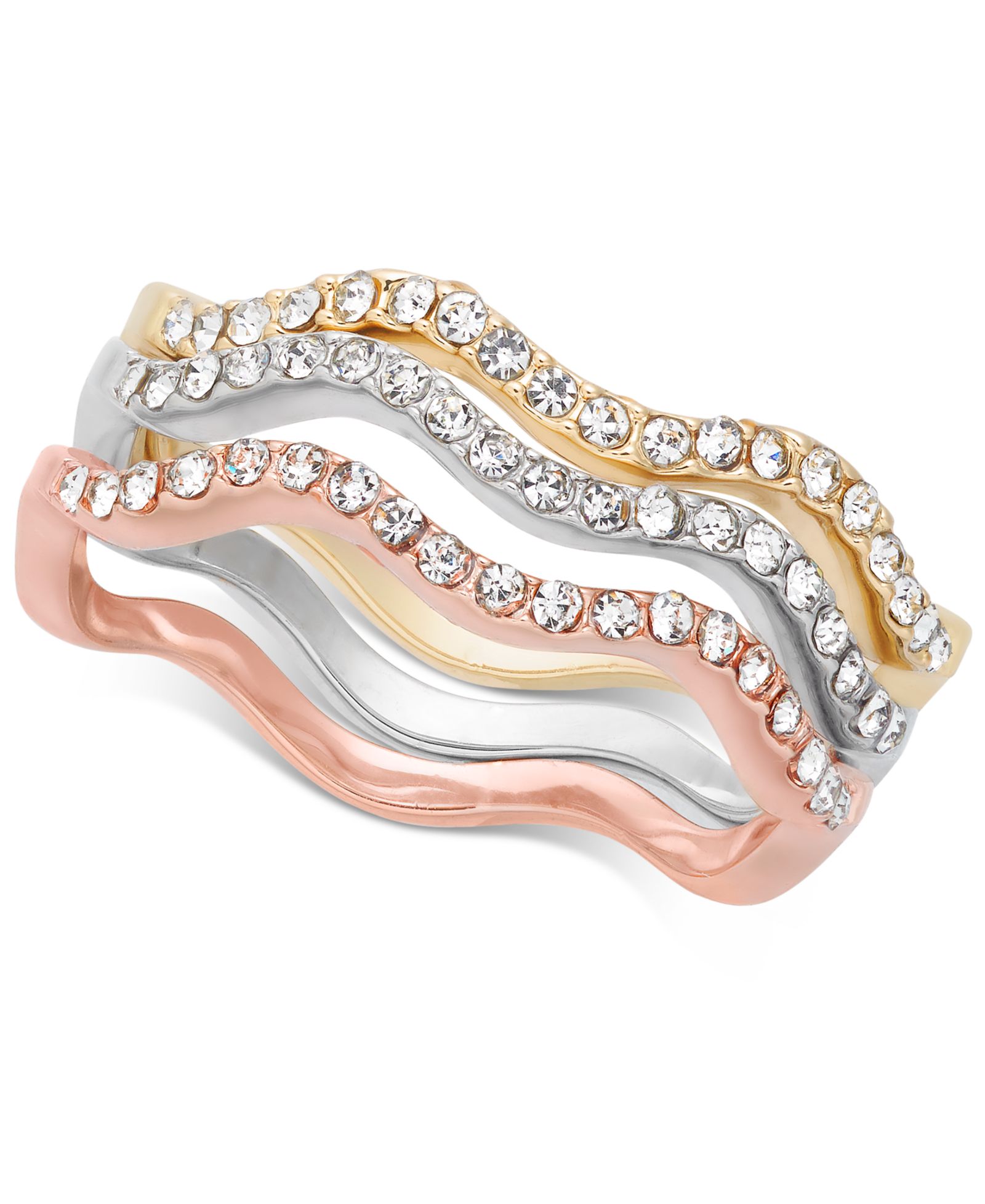 Charter Club Набор из 3-х колец Pavé Wavy, серебристый, позолоченный, розовое золото 18K