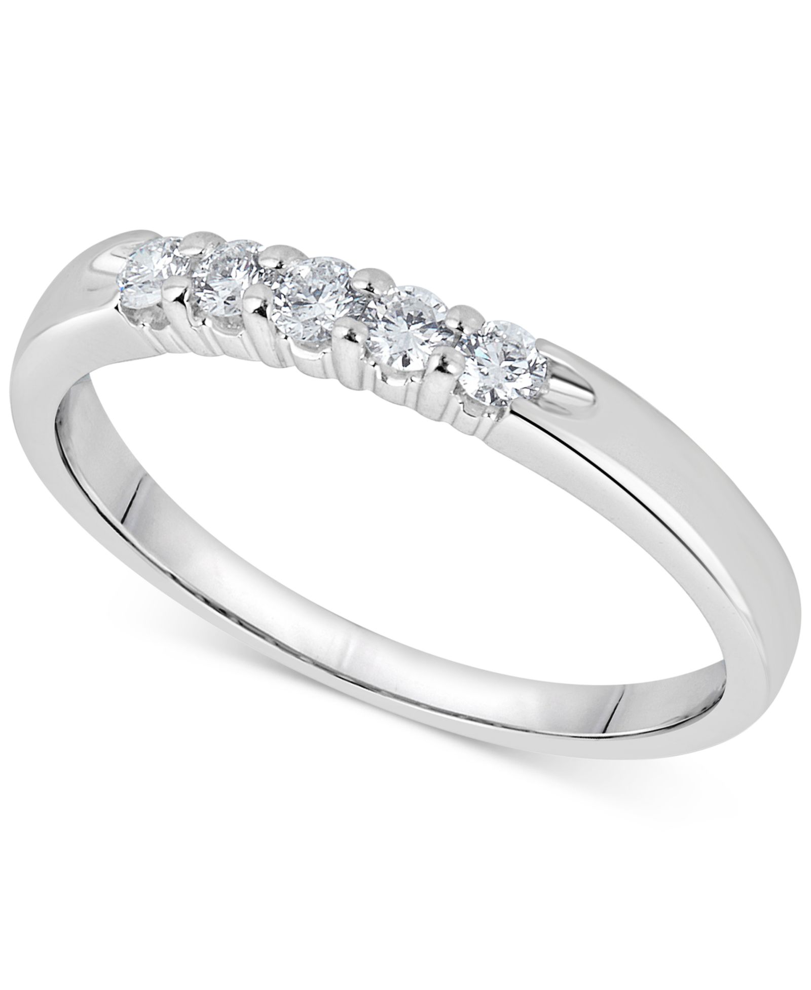 Кольцо с пятью бриллиантами в белом золоте 14k