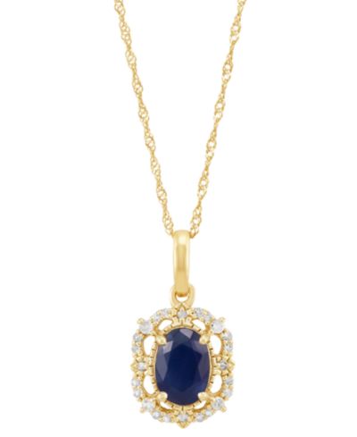 Подвеска Sapphire (1 ct. t.w.) & Diamond (1/10 ct. t.w.) 18" в 14k Yellow Gold