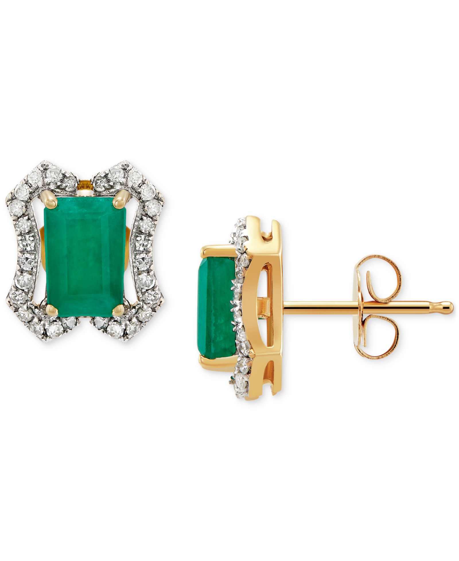 Macy's серьги-гвоздики с изумрудом и бриллиантами, 14k Gold