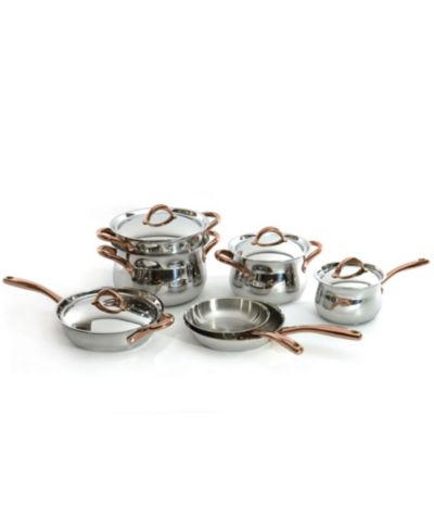 BergHOFF Ouro Gold 11Pc 18/10 Stainless Steel Cookware Set, SS Lids, Rose Gold Handles