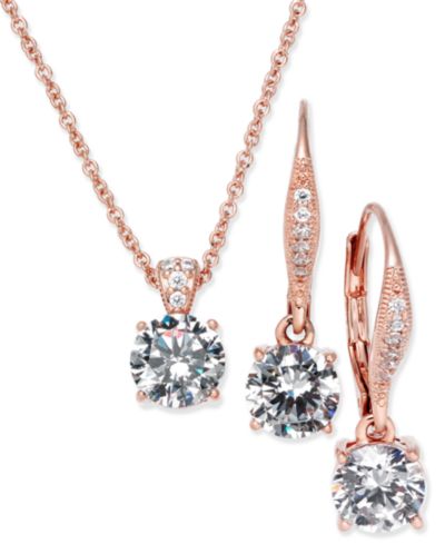 Комплект из кулона с одиночным фианитом Eliot Danori Cubic Zirconia и подходящих к нему серег-подвесок