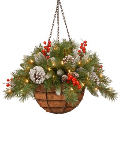 Подвесная корзина National Tree Company 20" Frosted Berry With Cones, Berries & 50 LED Battery-Operated Lights With Timer