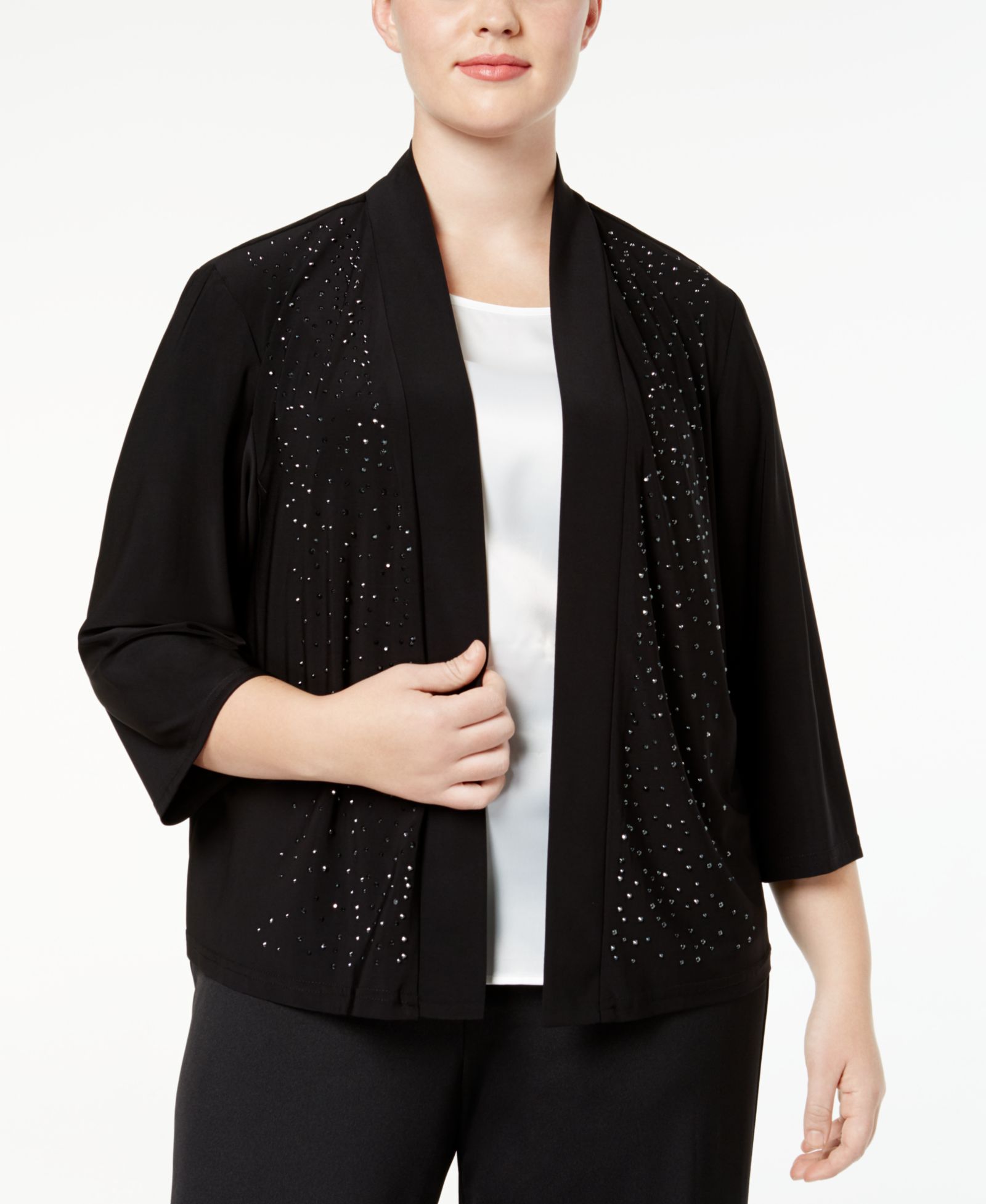 Кардиган R & M Richards Plus Size Beaded Open Front Sweater