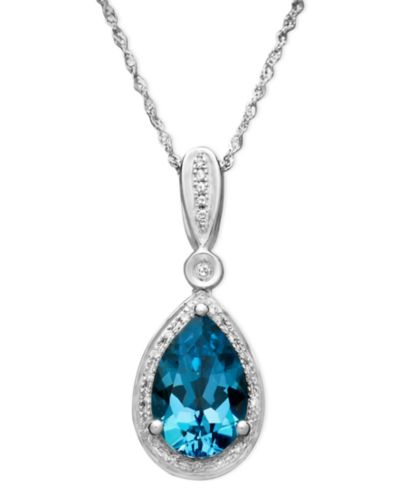 Подвеска-кулон с голубым топазом (3 ct. t.w.) и бриллиантом (1/10 ct. t.w.) в форме капли из белого золота 14k