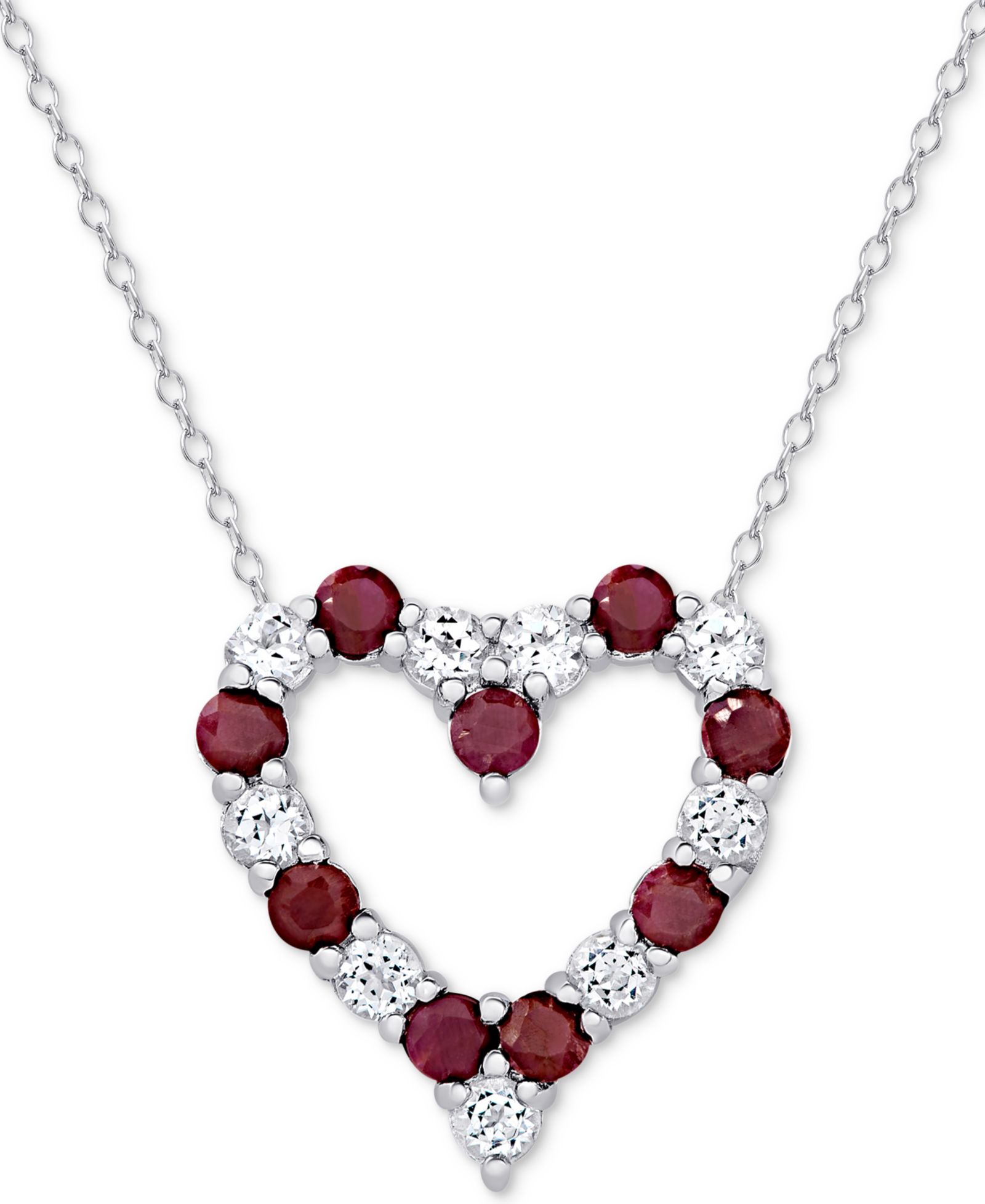 Emerald (1 ct. t.w.) & White Topaz (1 ct. t.w.) Heart Pendant Necklace in Sterling Silver (also available in Sapphire & Ruby)