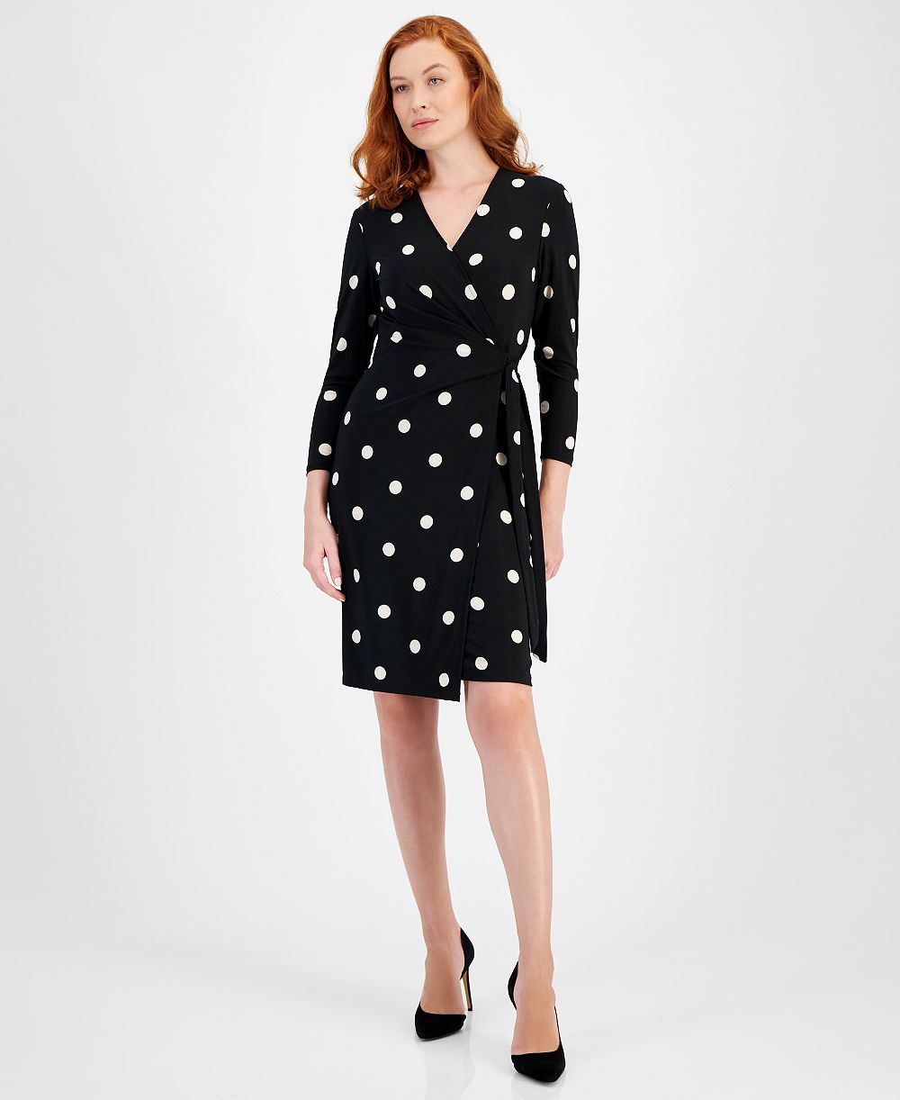 Женское принтованное платье Anne Klein с рукавом 3/4 и запахом