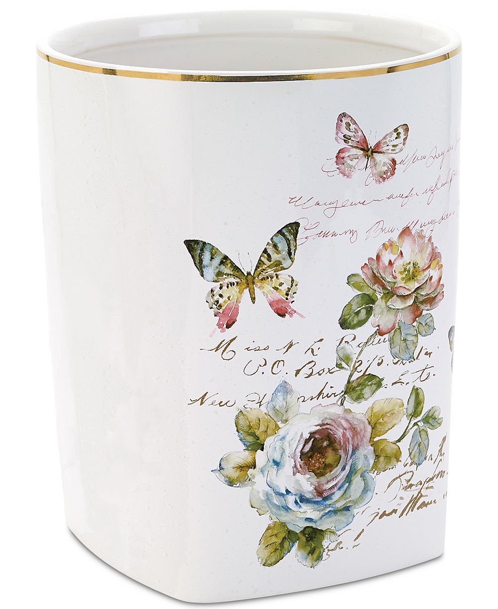 Avanti Butterfly Garden Ceramic Wastebasket