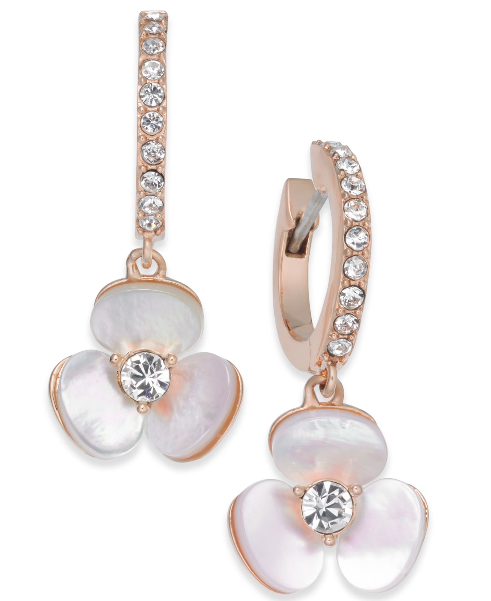 Серьги-подвески Kate Spade New York 14k Rose Gold-Plated Pavé & Mother-of-Pearl Flower Drop
