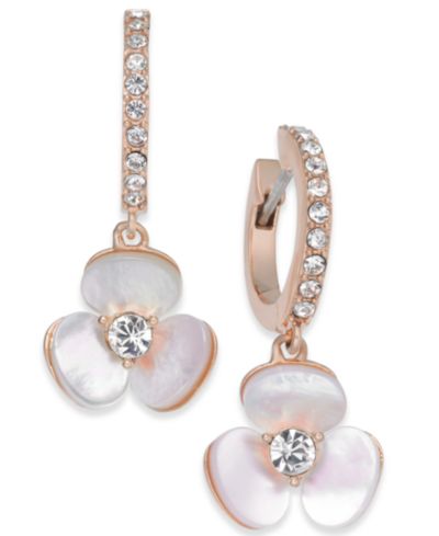 Серьги-подвески Kate Spade New York 14k Rose Gold-Plated Pavé & Mother-of-Pearl Flower Drop