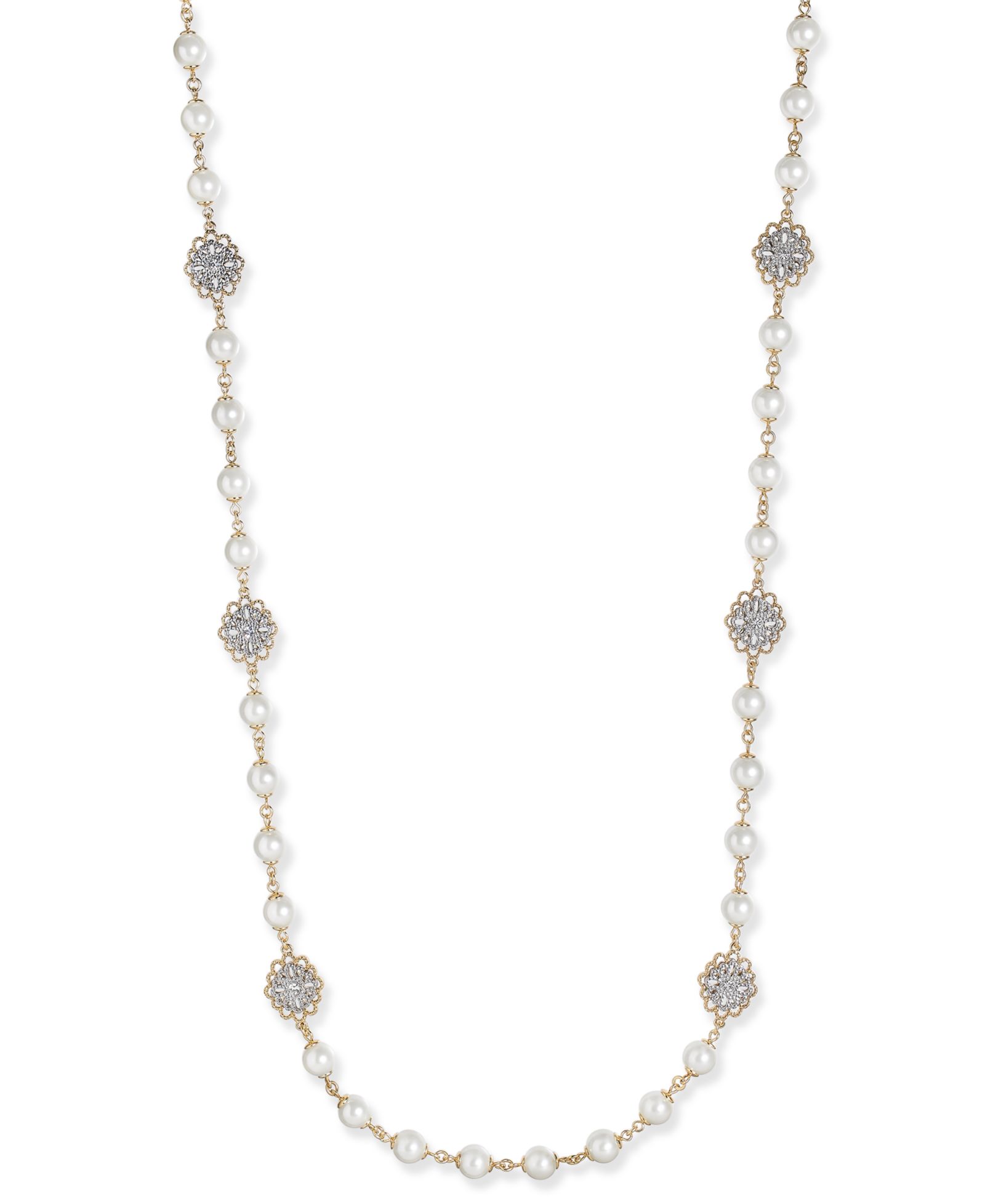 Ожерелье Charter Club Gold-Tone Crystal Filigree & Imitation Pearl Strand Necklace