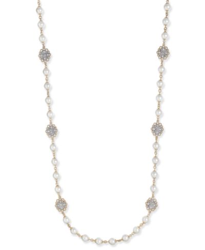 Ожерелье Charter Club Gold-Tone Crystal Filigree & Imitation Pearl Strand Necklace