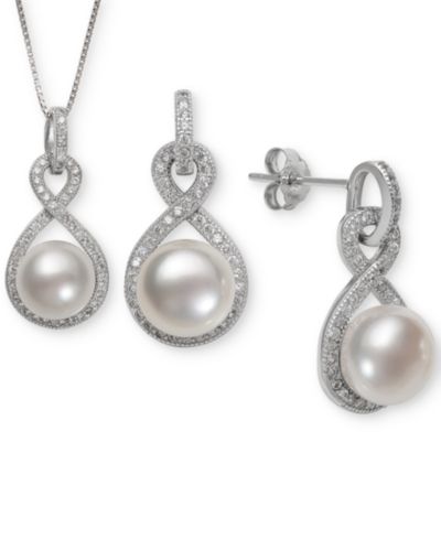 Cultured Freshwater Pearl (8 & 10mm) & White Topaz (1-1/3 ct. t.w.) Jewelry Set in Sterling Silver