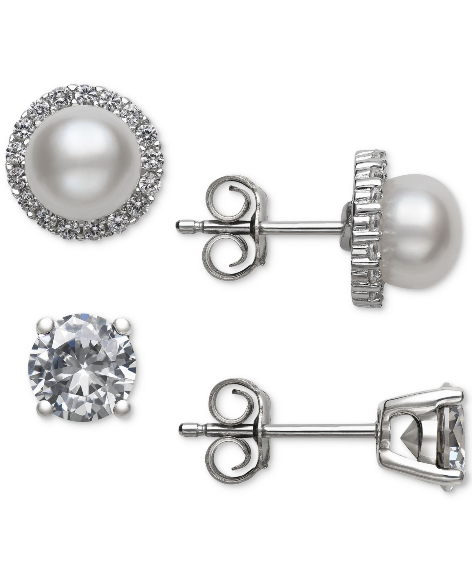 Серьги-гвоздики Belle de Mer Cultured Freshwater Pearl (6mm) & Cubic Zirconia в стерлинговом серебре