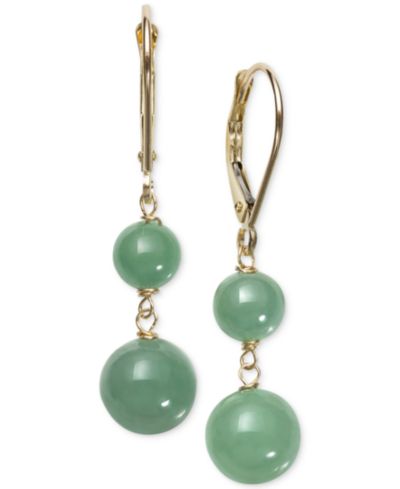 Dyed Jade  (6 & 8mm) Beaded Drop Earrings in 14k Gold