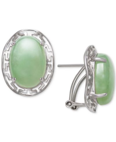 Серьги-подвески Macy's Dyed Jade (10 x 14mm) Greek Key Oval Drop в Sterling Silver