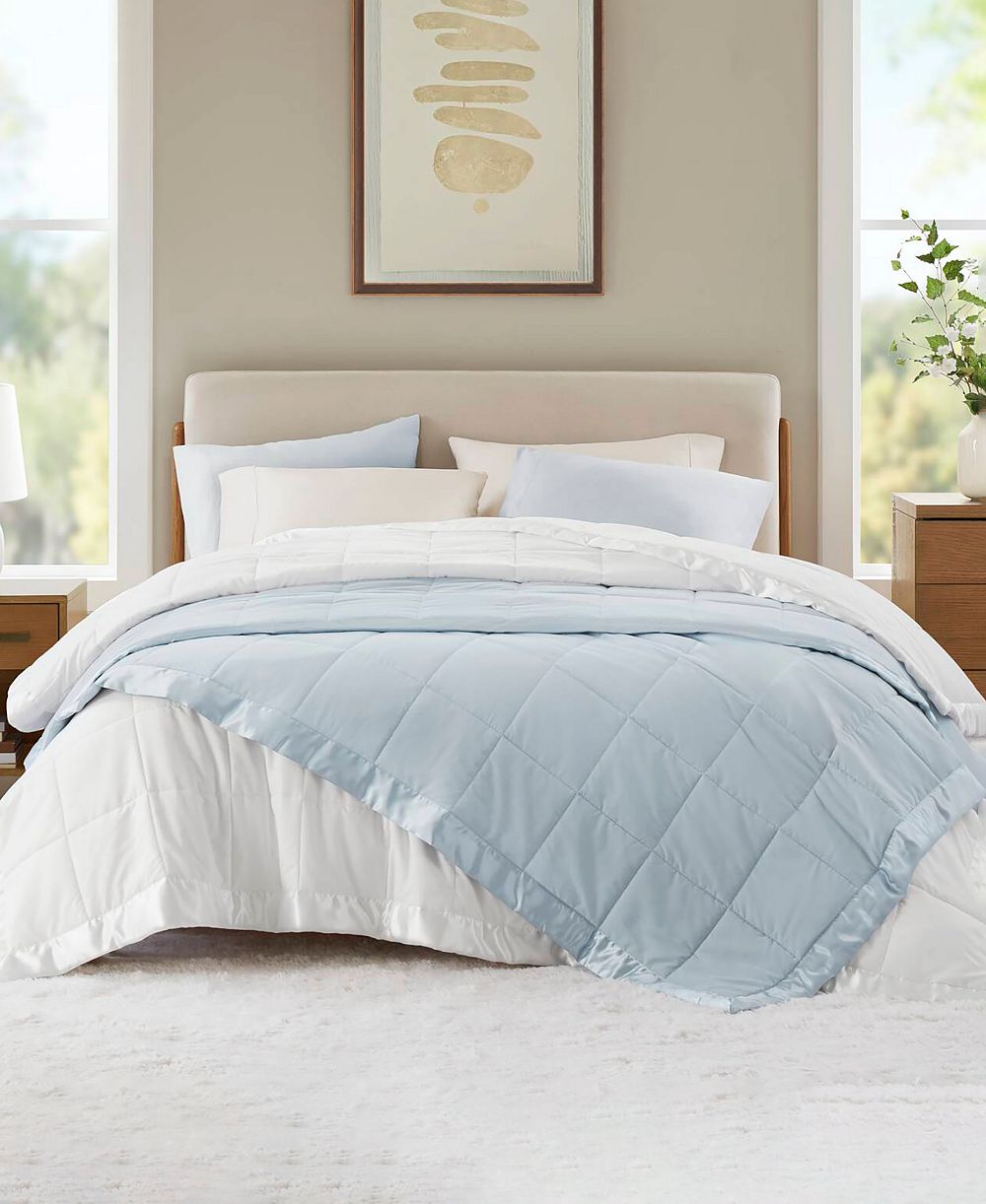 Madison Park Windom Lightweight Down Alternative Satin Trim Blanket, Full/Queen