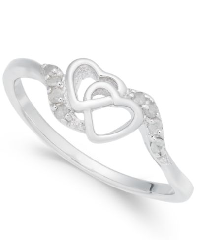 Кольцо Diamond Interlocked Heart из стерлингового серебра (1/10 ct. t.w.)