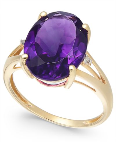 Аметист и бриллианты овальное кольцо в 14k Gold