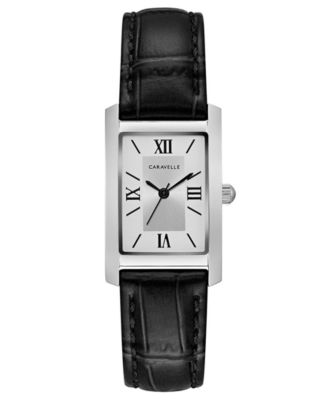 Женские часы Caravelle Designed by Bulova с черным кожаным ремешком 21x33mm