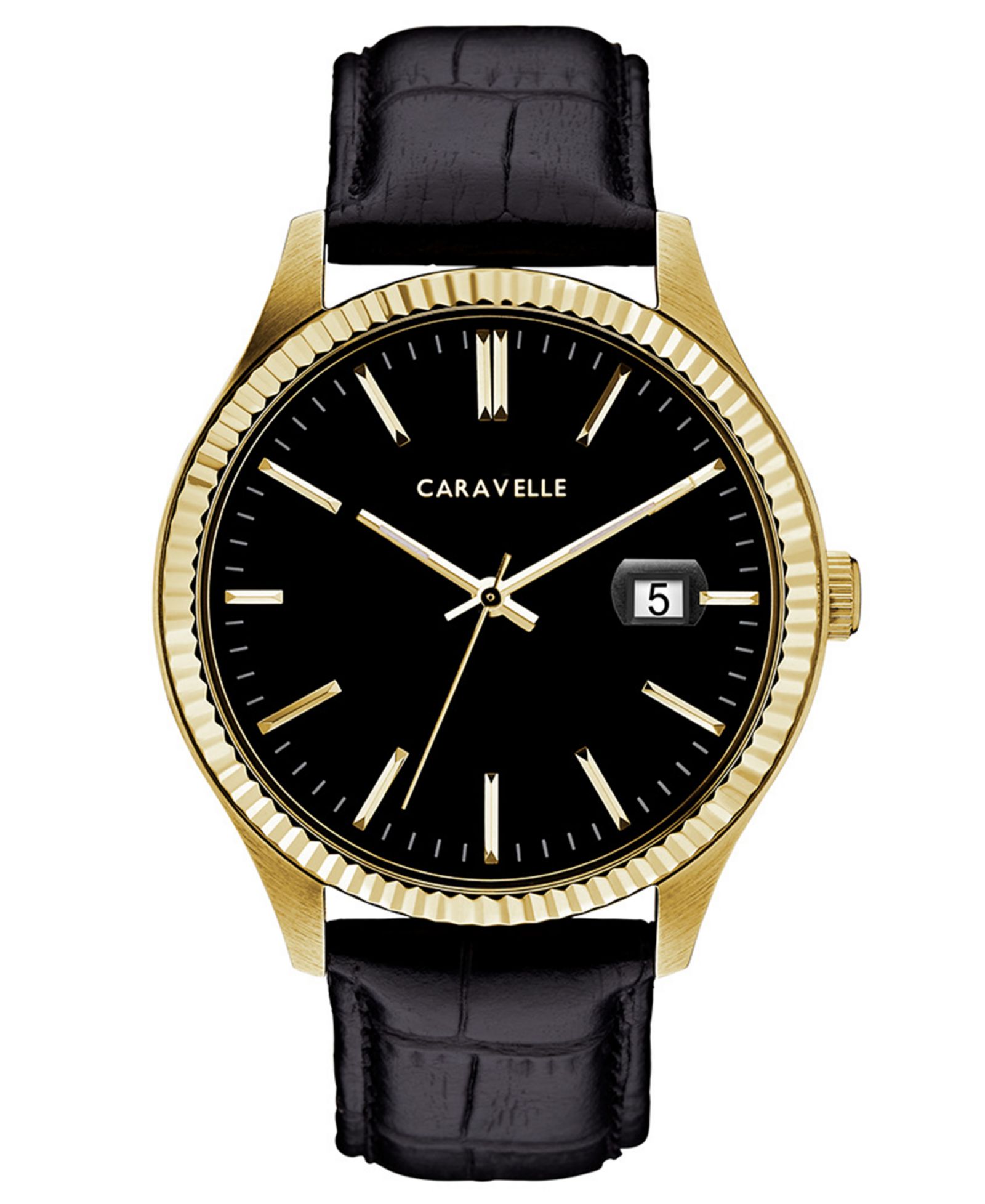 Мужские часы Caravelle Designed by Bulova на черном кожаном ремешке, 41mm
