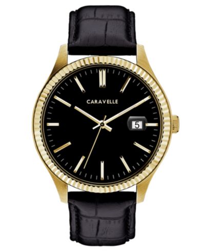 Мужские часы Caravelle Designed by Bulova на черном кожаном ремешке, 41mm