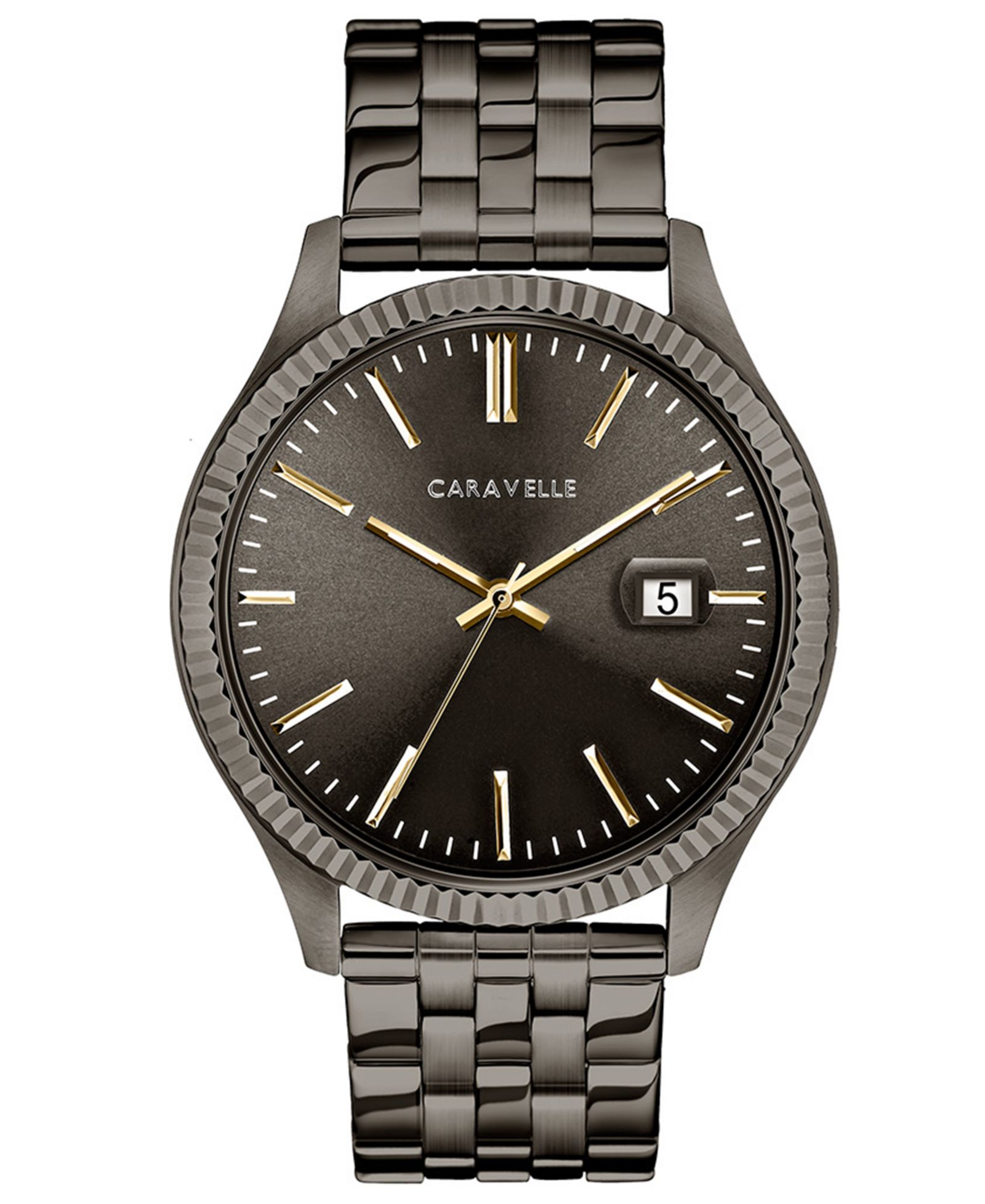 Caravelle Designed by Bulova  Men's Gunmetal Stainless Steel Bracelet Watch 41mm