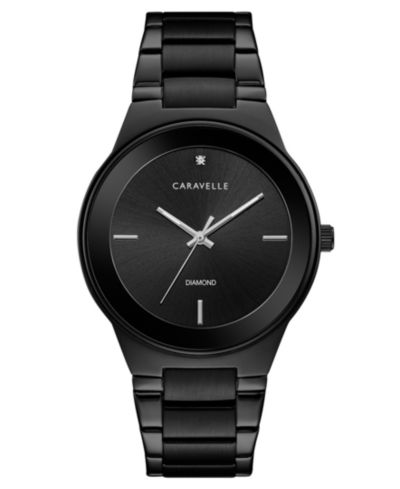 Caravelle Designed by Bulova Мужские часы с бриллиантовым акцентом и черным стальным браслетом 40mm