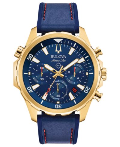 Bulova Мужские часы-хронограф Marine Star Blue Leather & Silicone Strap 43mm