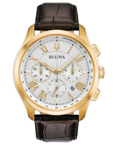 Мужские часы Bulova Chronograph Wilton Brown Leather Strap 46.5mm