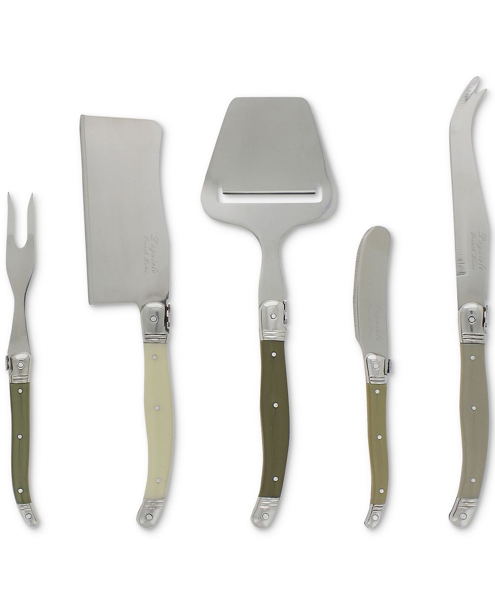 French Home Laguiole Cheese Knife, Fork and Slicer Set, 5 Piece "Mist".