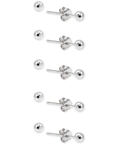 Giani Bernini 5-Pc. Set Small Ball Stud Earrings in Sterling Silver, Created for Macy's