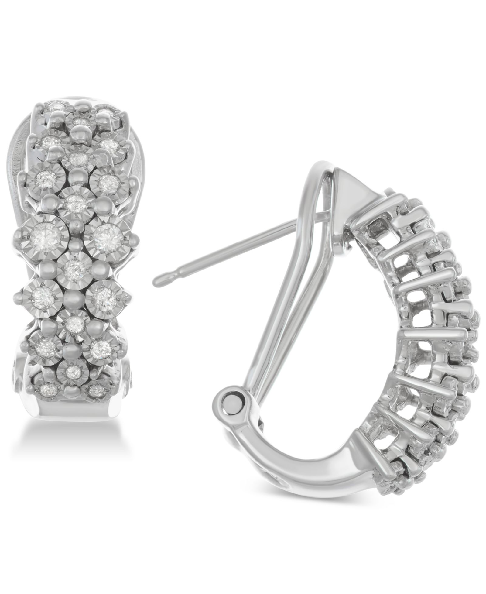 Серьги-кольца Diamond Cluster из стерлингового серебра (1/2 ct. t.w.)