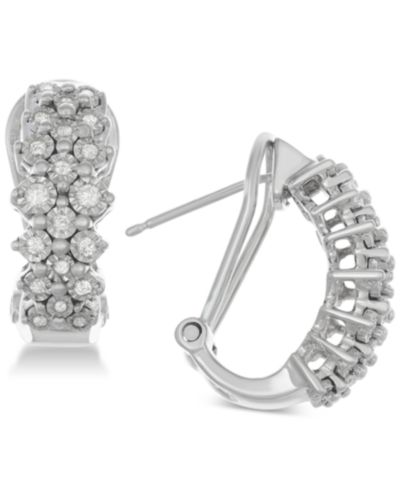 Серьги-кольца Diamond Cluster из стерлингового серебра (1/2 ct. t.w.)