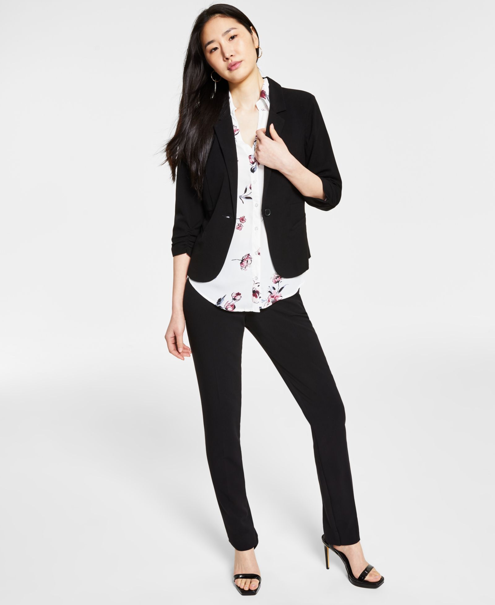 BCX Juniors' Ruched 3/4-Sleeve Blazer