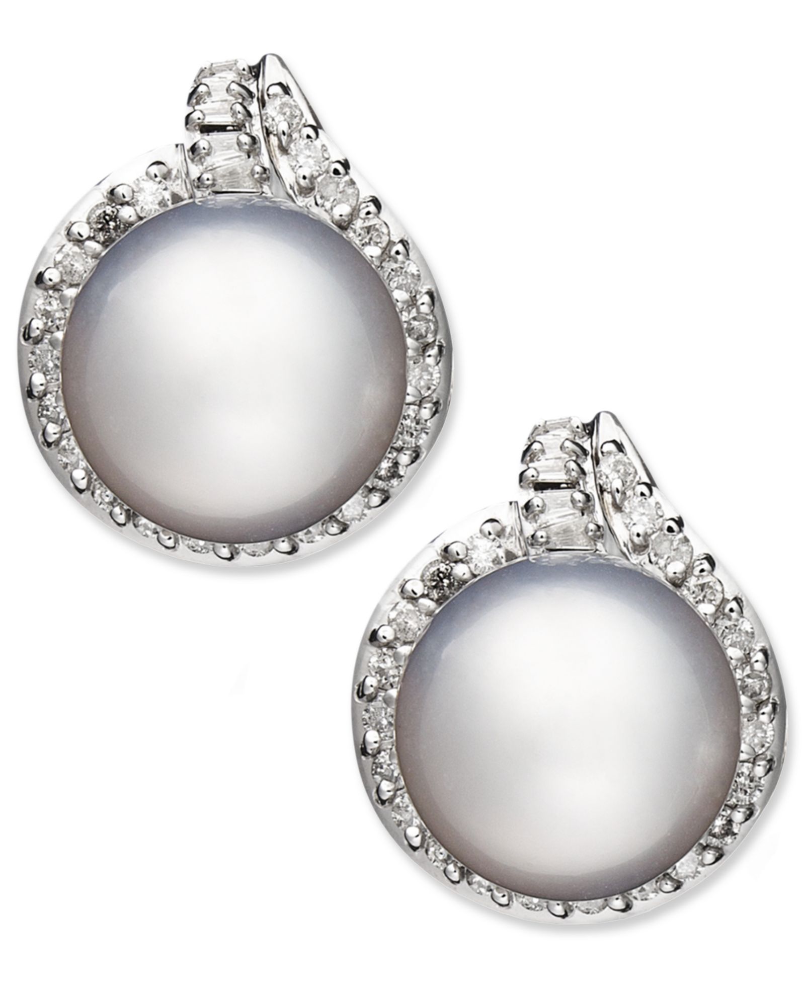 Серьги-гвоздики 14k White Gold, Cultured South Sea Pearl (11mm) и Diamond (3/4 ct. t.w.)