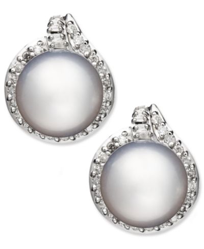 Серьги-гвоздики 14k White Gold, Cultured South Sea Pearl (11mm) и Diamond (3/4 ct. t.w.)