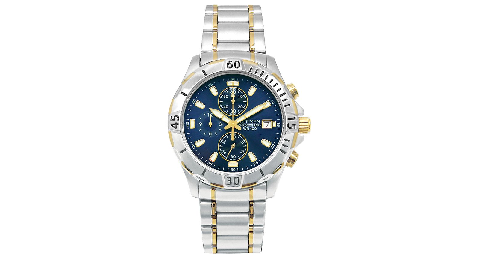 Мужские часы Citizen Chronograph Two Tone Stainless Steel Bracelet 41mm AN3394-59L