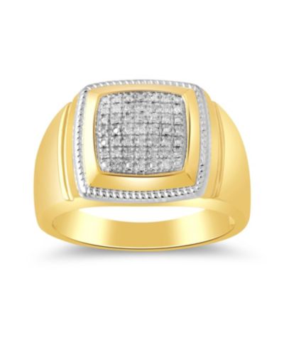 Мужское кольцо с кластером бриллиантов (1/10 ct. t.w.) в 18k Gold-Plated Sterling Silver