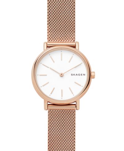Женские часы Skagen Signatur Slim Rose Gold-Tone Stainless Steel Mesh 30mm